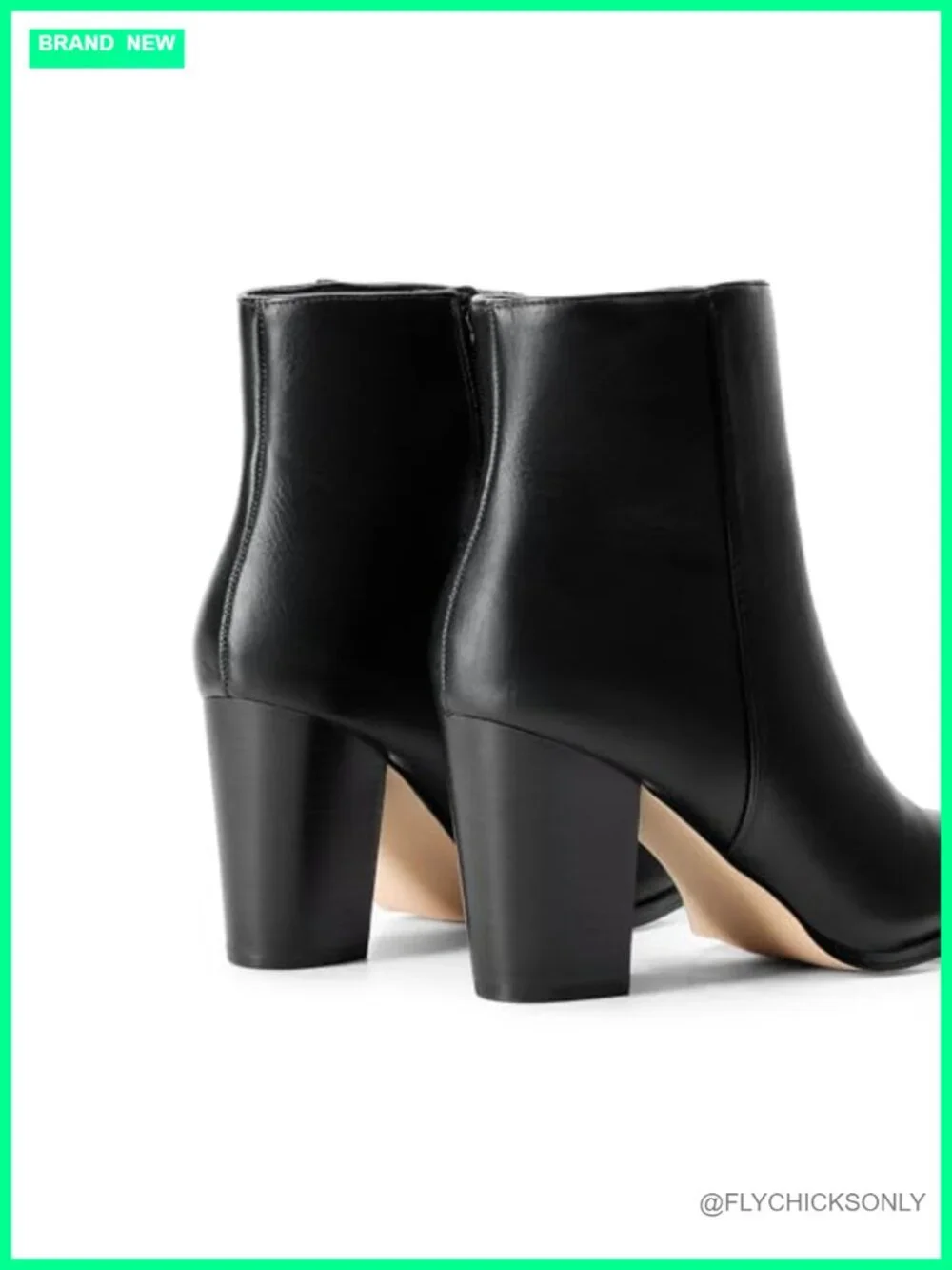 Faux Leather Ankle Boots Chunky Block Heel Pointed Toe Booties Side Zipper